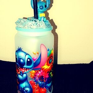Stitch Themed Frosted Tumbler with Straw